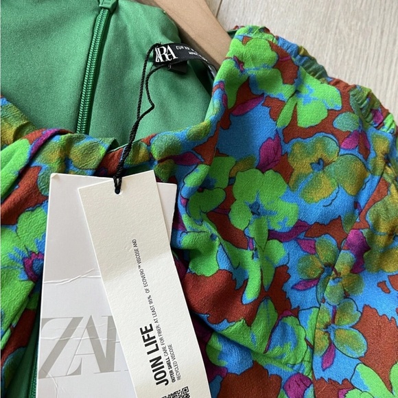 Zara Multicolor Floral Long Sleeve mini body-con Dress XS - Picture 6 of 11